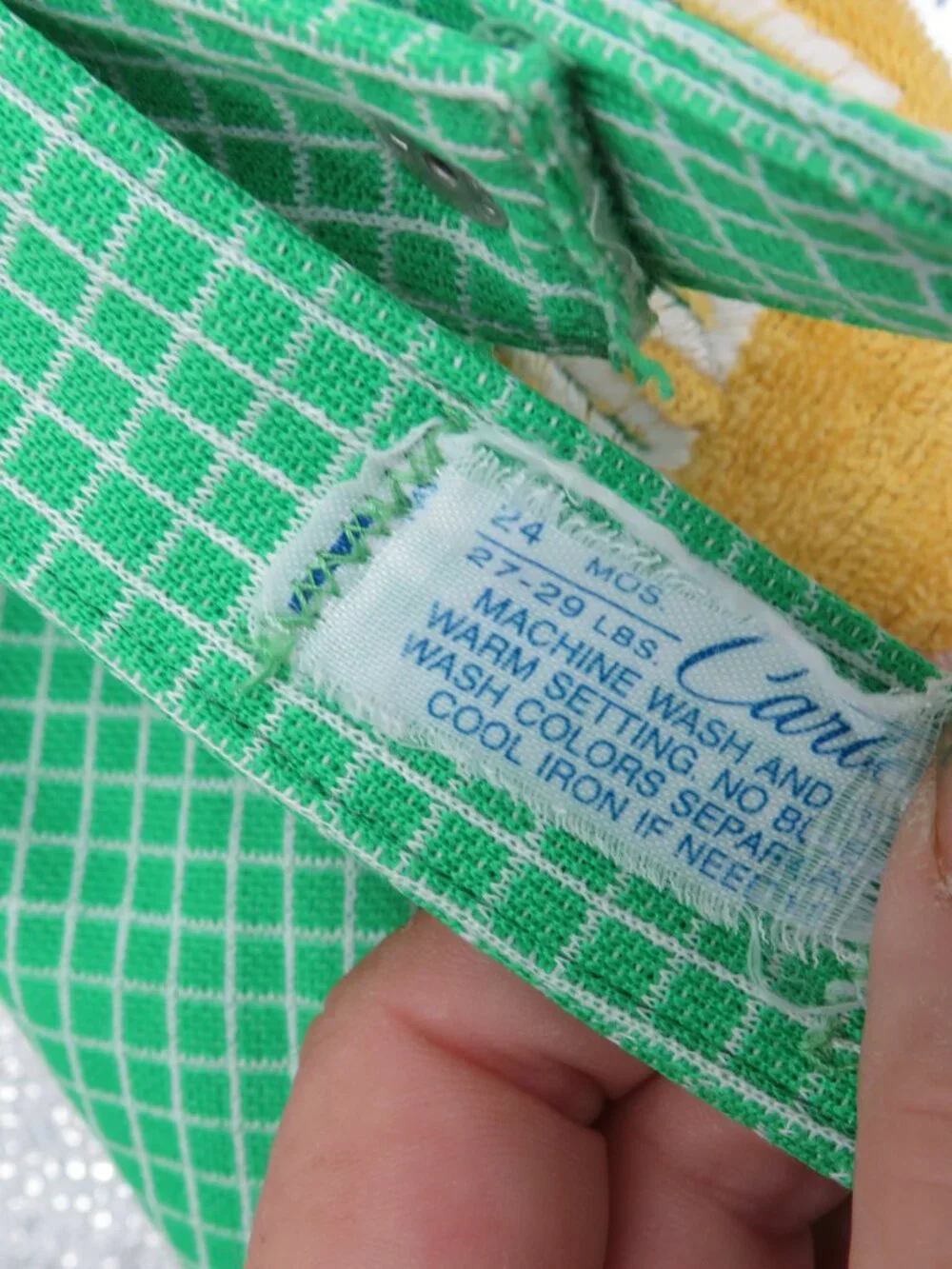 Vintage Carters Baby Romper Green Grid Train Sunsuit 24 Months Overall Shortall
